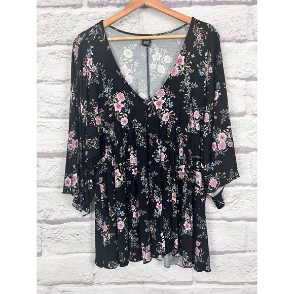Torrid Womens 1X Boho Floral Feminine Peasant Empire Waist Flutter Sleeve Tunic - Picture 3 of 11